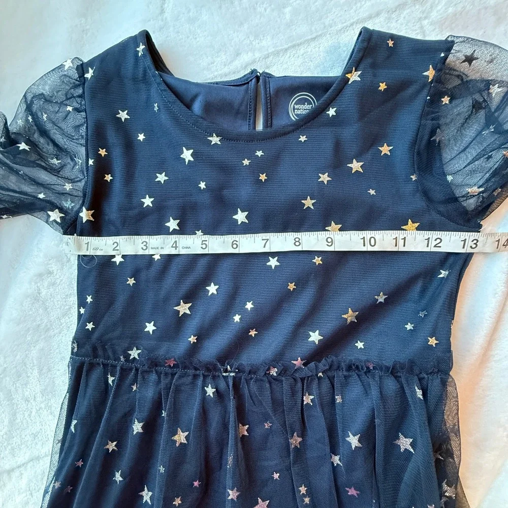 Wonder Nation Girls 7-8 Navy Silver Star Tulle Party Dress Long Sleeve NWT